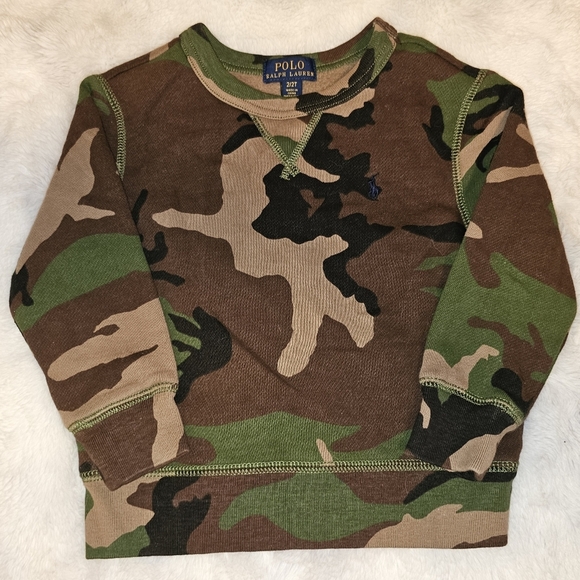 Polo Ralph Lauren Camo Sweatshirt Toddler Boys Green Brown Crew Pullover Sz 2T - Picture 2 of 9